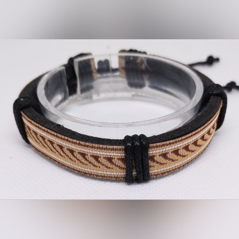 Men's bracelet leather braided brown new e79